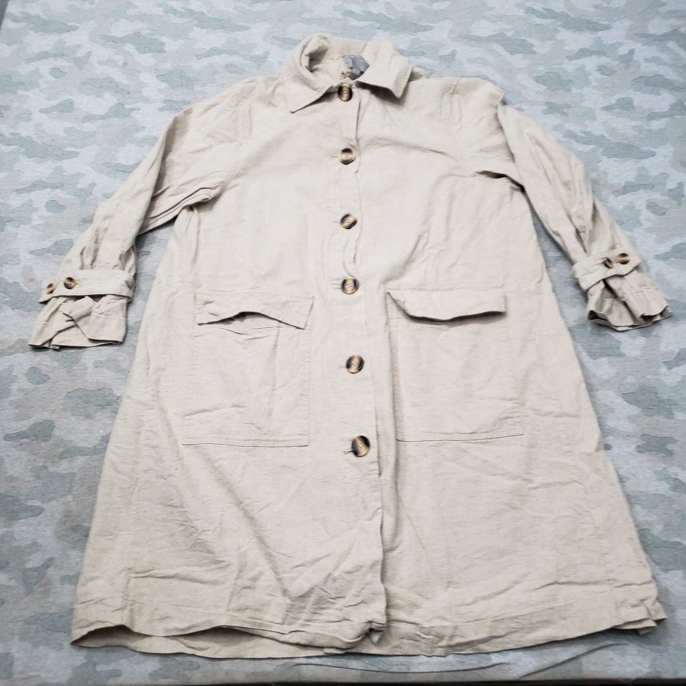 ASOS Coat Womens 6 Tan Hemp Blend Longline Duster Button Up